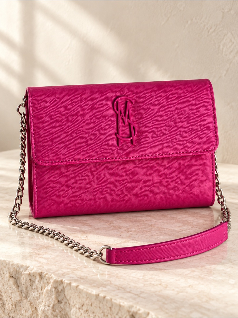 Steve Madden Hot Pink Monogram Chain Strap Crossbody Bag NWT